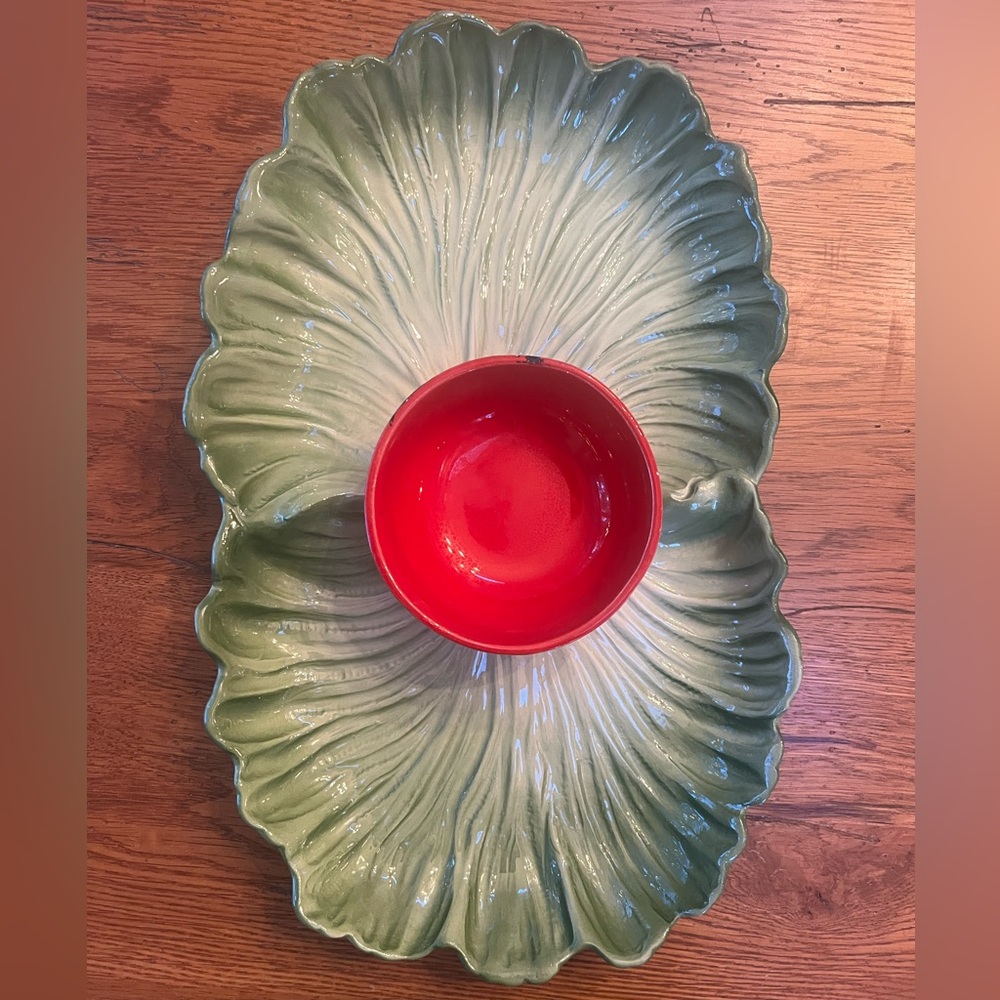 Vintage Maddox of California Cabbage Leaf Divided Platter 15x9 SR3051 USA